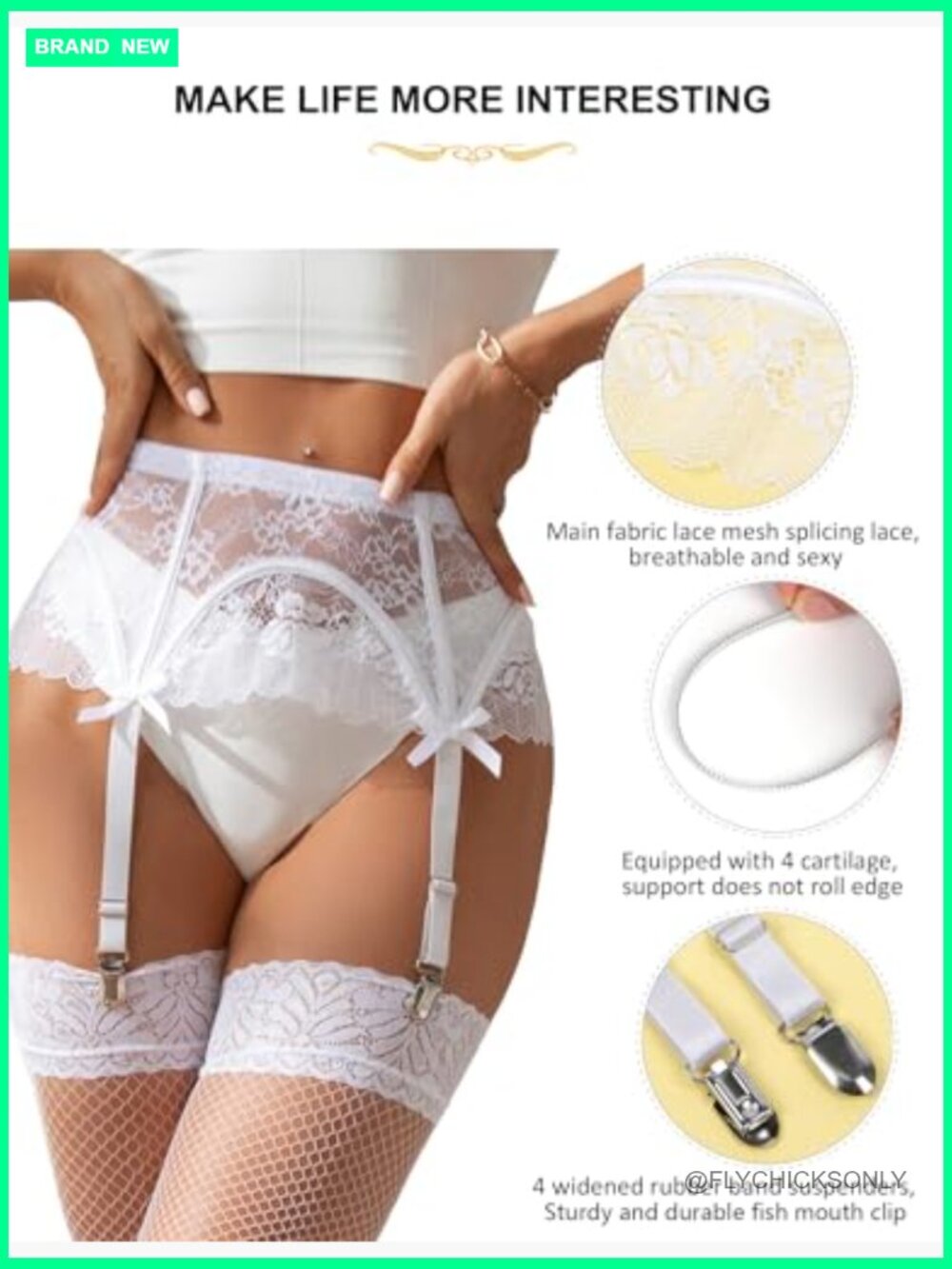 Lace Garter Belt for Thigh Highs Plus Size Mesh with 4 Adjustable Straps - Picture 3 of 7